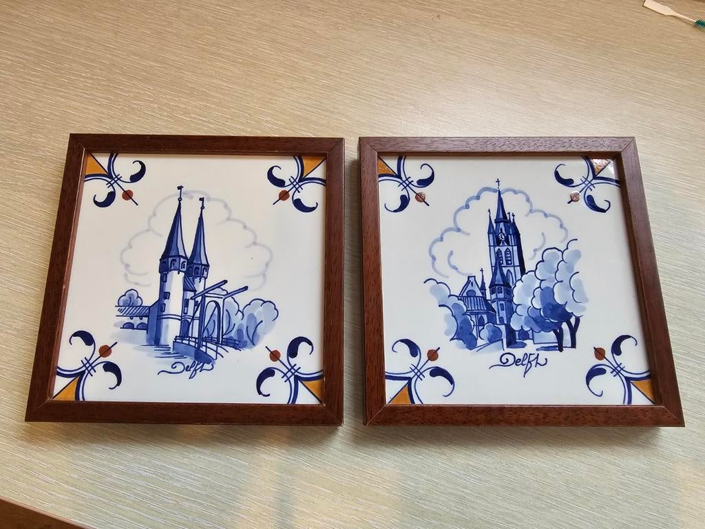 Delfts blauwe tegeltjes in lijst, Ophalen of Verzenden