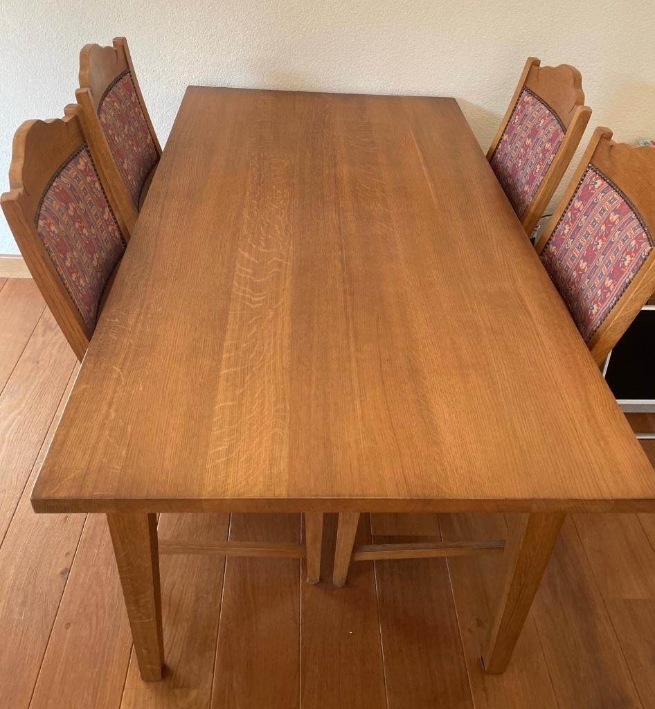Vintage eettafel met stoelen, Huis en Inrichting, Tafels | Eettafels, Gebruikt, Eikenhout, 50 tot 100 cm, 150 tot 200 cm