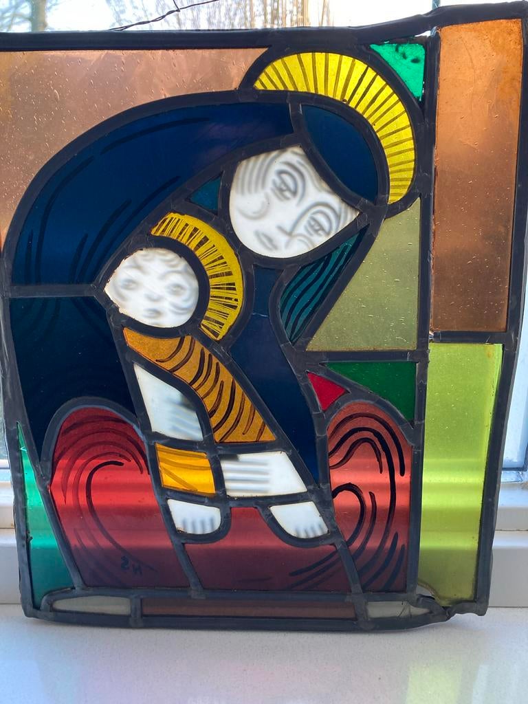 Glas in Lood Maria met Kind, Antiek en Kunst, Ophalen