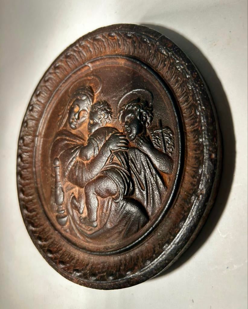 Madonna Della Seggiola Gietijzeren Relief, Antiek en Kunst, Antiek | Religie, Ophalen of Verzenden