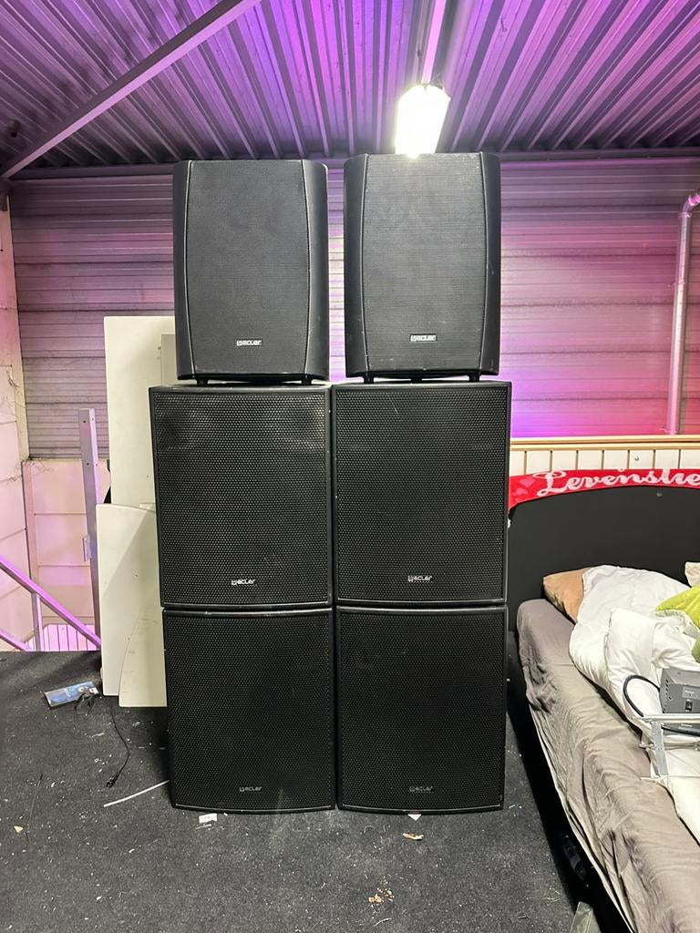 PA Set Ecler 4x18 inch 2x 12 inch, Ophalen of Verzenden, Zo goed als nieuw, 1000 watt of meer