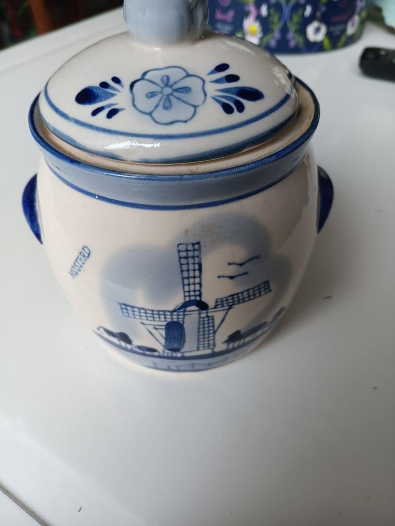 Delfts Blauw Mosterdpotje met Deksel, Antiek en Kunst, Antiek | Keramiek en Aardewerk, Ophalen of Verzenden