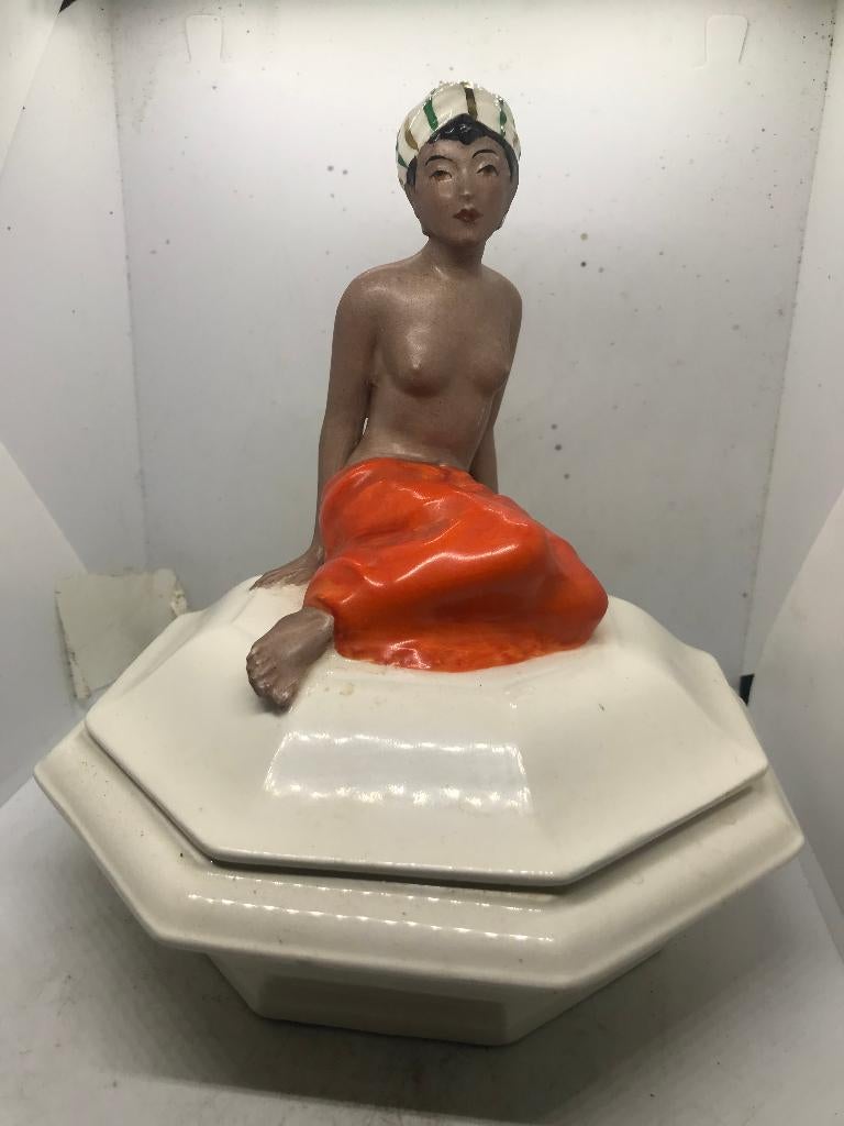 frans art deco dekseldoos vrouw, Antiek en Kunst, Ophalen of Verzenden
