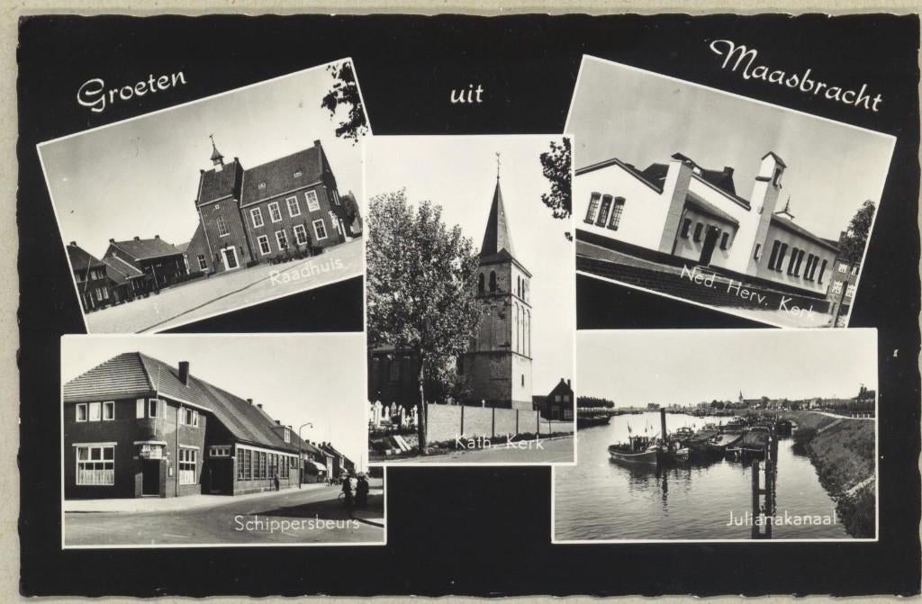 Maasbracht - Raadhuis/Schippersbeurs/Kerk/Julianakanaal, Ophalen of Verzenden, 1960 tot 1980, Gelopen, Limburg