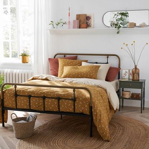Stalen bedframe goud/antraciet, Huis en Inrichting, Slaapkamer | Bedden, Ophalen, Zwart, Tweepersoons, Zo goed als nieuw
