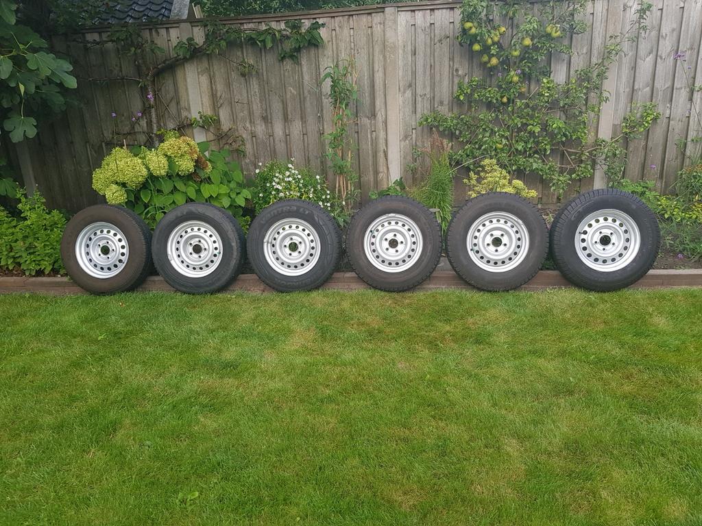 7 complete aanhangerwielen 185R14C € 50/stuk., Ophalen, 14 inch, 185 mm, Band(en)