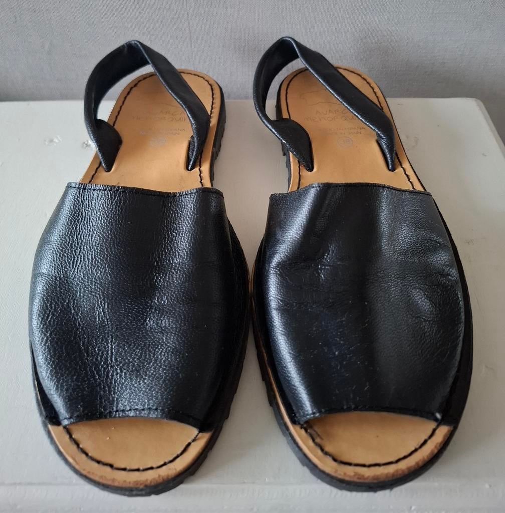 Avarca Menorquina leren sandalen zwart mt 38, Verzenden, Zwart, Sandalen of Muiltjes, Zo goed als nieuw