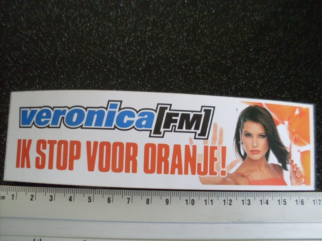 sticker veronica (fm) ik stop voor oranje!, Verzenden, Zo goed als nieuw, Film, Tv of Omroep