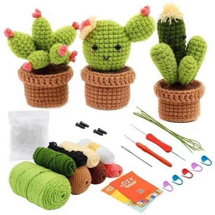 Volledige haakset om drie schattige cactussen te maken, Ophalen of Verzenden, Nieuw, Haken, Patroon of Boek