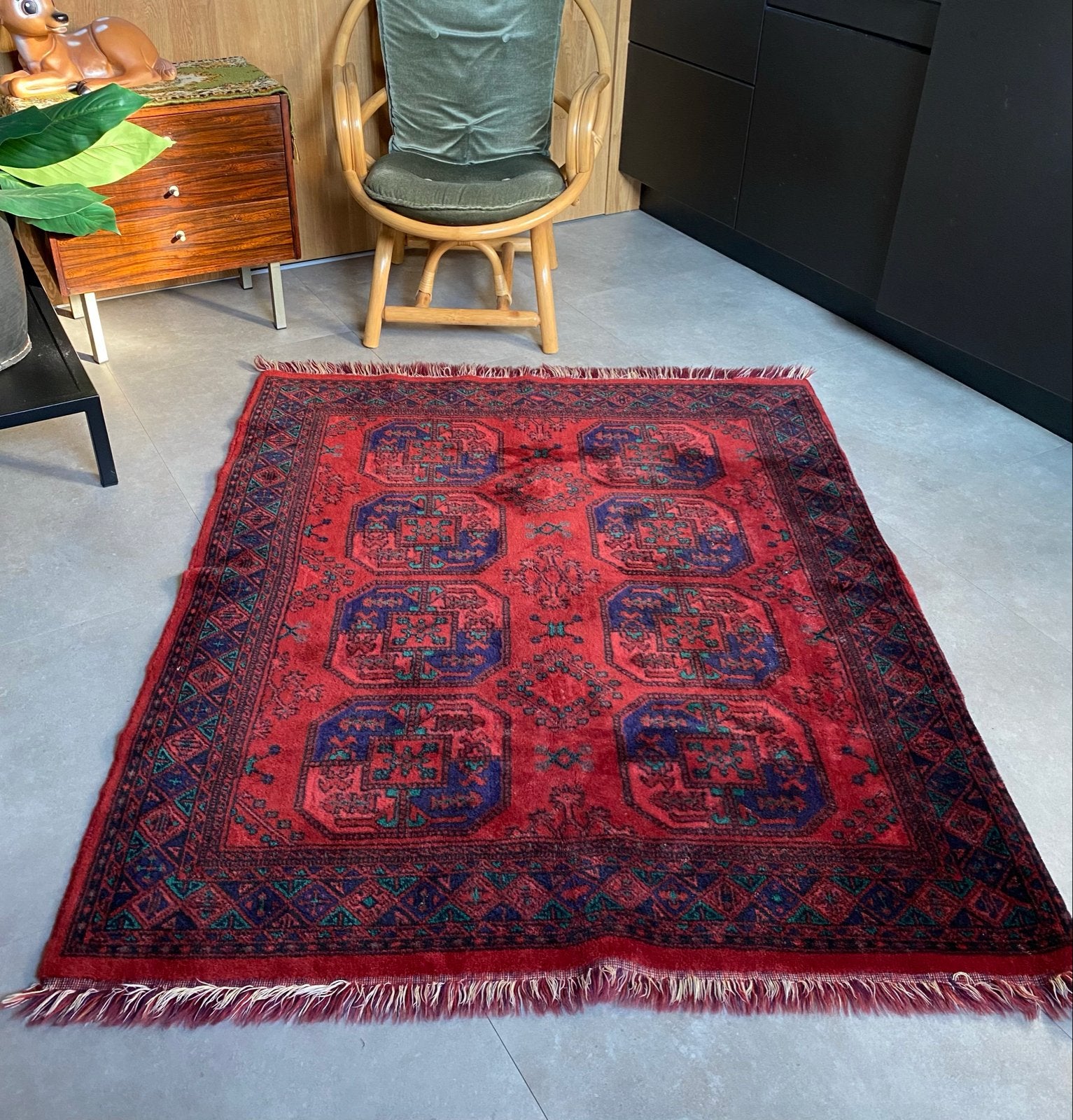 Handgeknoopt Afghaans Buchara / Ersari tapijt (170x135), Gebruikt, 100 tot 150 cm, Ophalen of Verzenden, 150 tot 200 cm