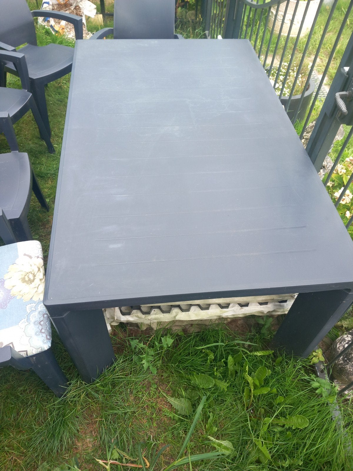 Jardin Tuintafel met 6 stoelen 6 Madison kussens, Ophalen of Verzenden, Gebruikt, Rechthoekig, Kunststof
