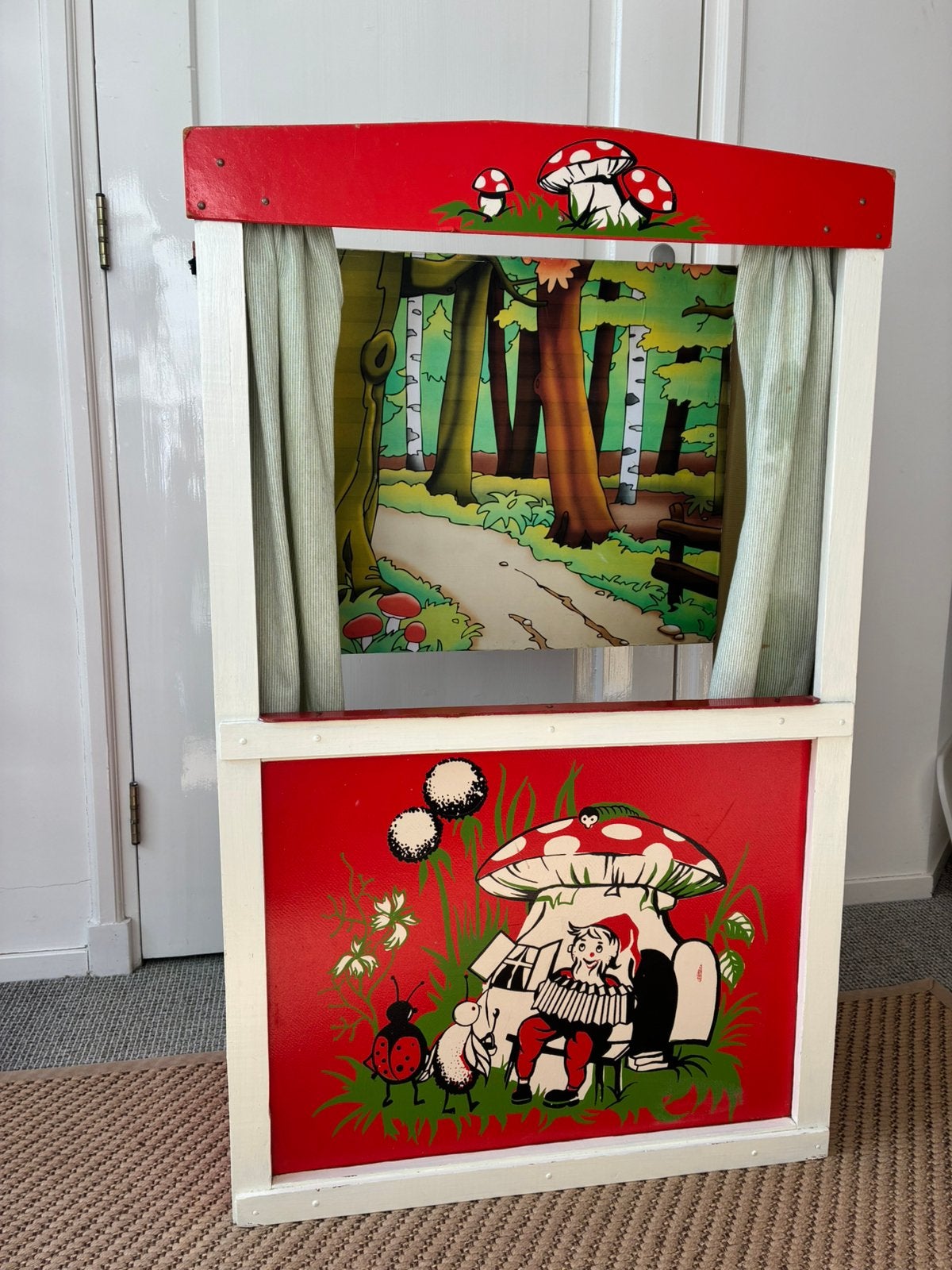 Vintage poppenkast met 8 spar handpoppen, Ophalen, Gebruikt, Overige typen