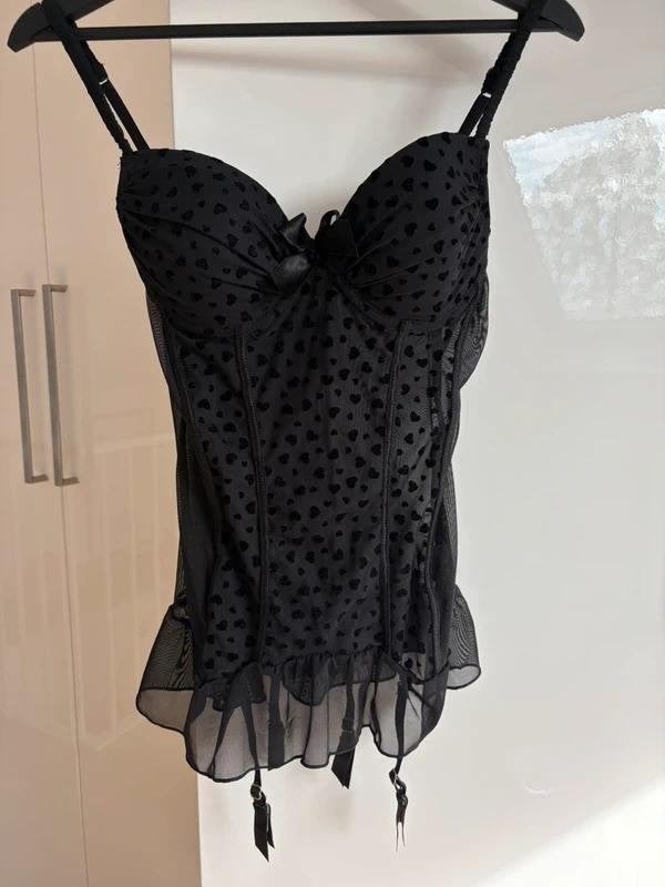 Zwart Mesh Korset Bustier Top Hartjes 75C Lingerie No Secret, Zwart, Ophalen of Verzenden, Zo goed als nieuw, No Secret