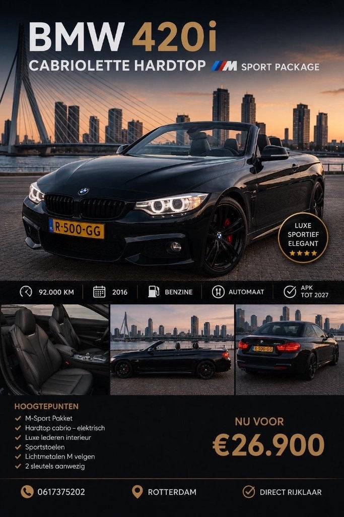 BMW 2016 Zwart, Auto's, BMW, 1998 cc, Zwart, 4-Serie, Cabriolet
