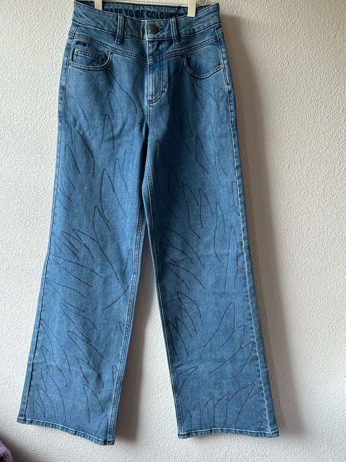 POM Amsterdam Wide Leg Jeans met Rhinestones, Verzenden, Nieuw, Blauw, W27 (confectie 34) of kleiner