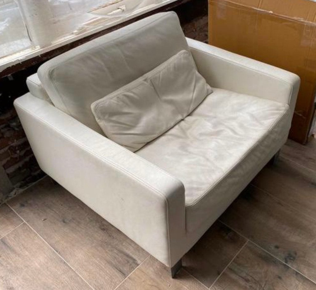 Loveseat - wit leer, Ophalen, Gebruikt, Tweepersoons, 75 tot 100 cm