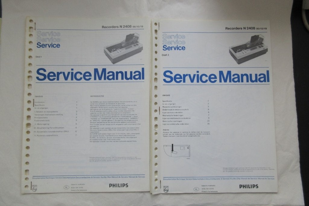 Philips Service Manual Cassettedeck N 2408  deel 1 en 2, Ophalen of Verzenden, Dubbel, Philips