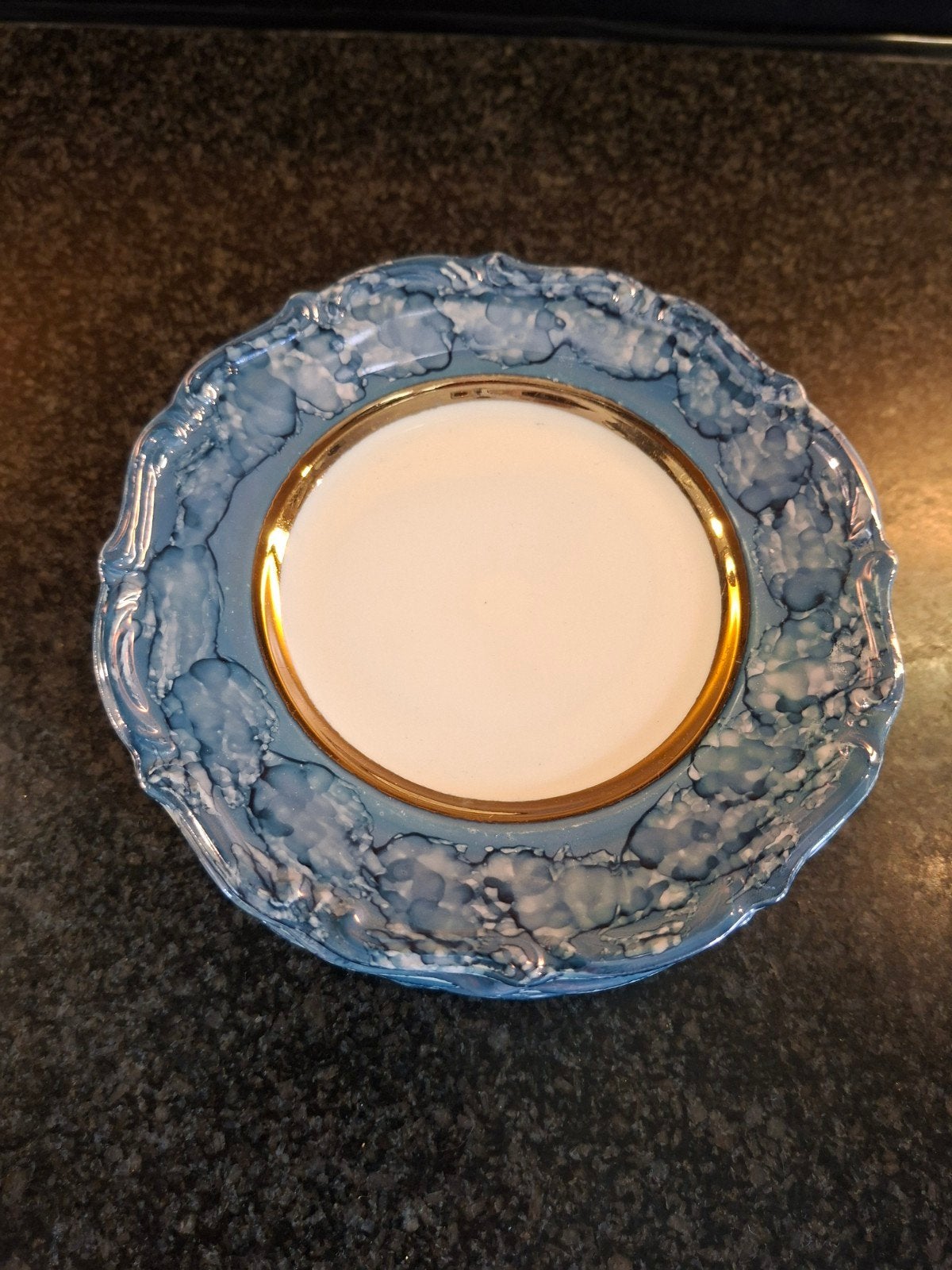 5 vintage Wałbrzych gebaksbordjes 17 cm – blauw/goud, Ophalen of Verzenden