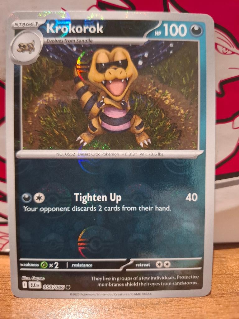 Pokemon Krokorok BLK 058/086 pokeball, Ophalen of Verzenden, Nieuw, Losse kaart