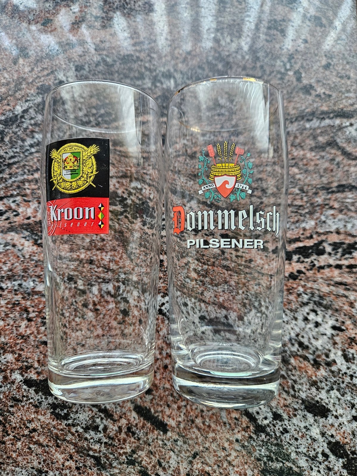Kroon en Dommelsch Pilsener bierglazen - Vintage, Glas of Glazen, Gebruikt, Overige merken, Vintage