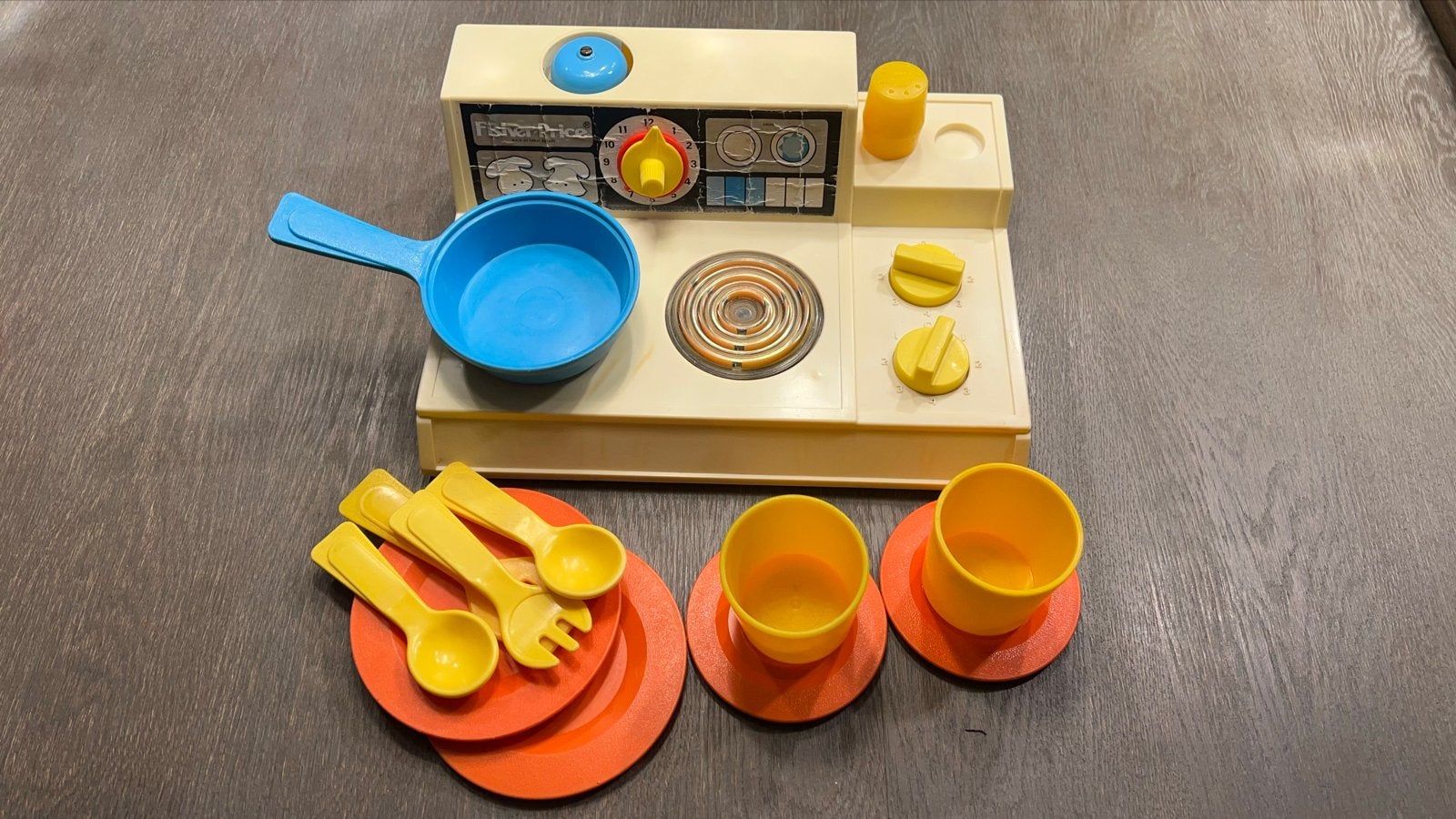 Vintage Fisher-Price Speelkeuken met accessoires, Kinderen en Baby's, Speelgoed | Fisher-Price, Ophalen of Verzenden, Gebruikt