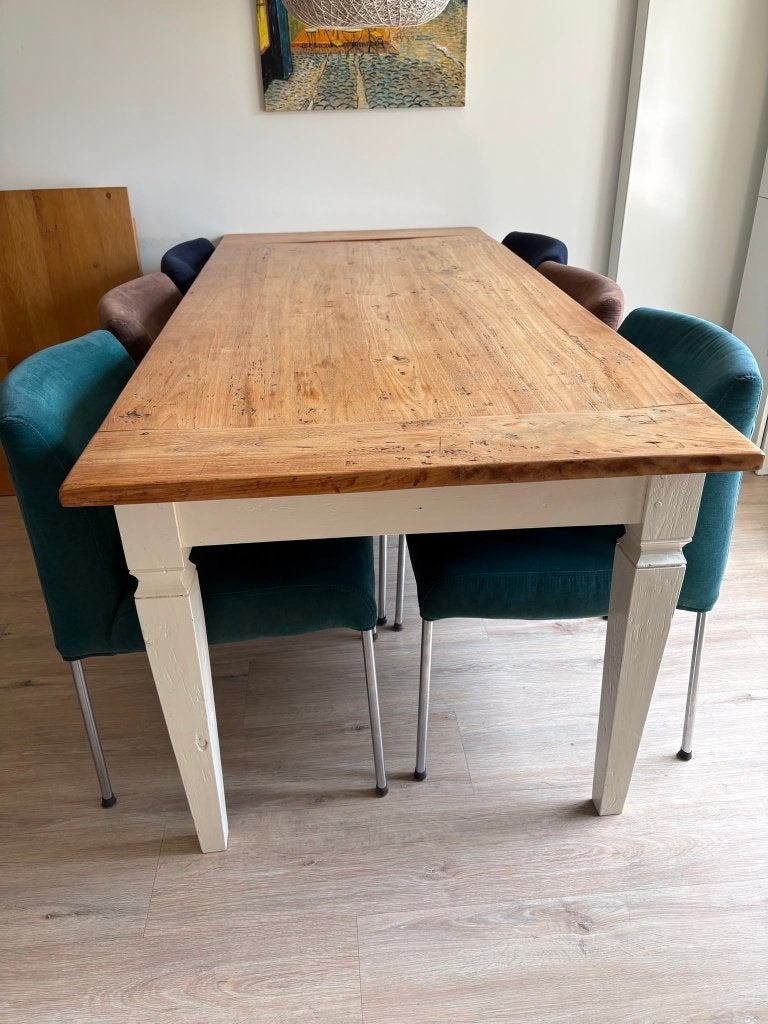 Massief teakhouten eettafel 6 persoons 200 x 89 cm, Huis en Inrichting, Tafels | Eettafels, Ophalen, Gebruikt, Teakhout, 200 cm of meer