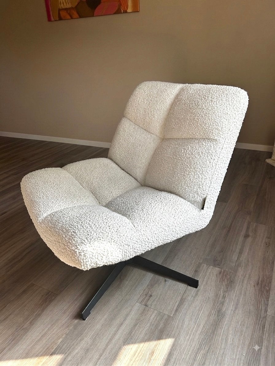 Woood draai fauteuil Vinny bouclé, Huis en Inrichting, Fauteuils, Ophalen, 75 tot 100 cm, Zo goed als nieuw, Stof