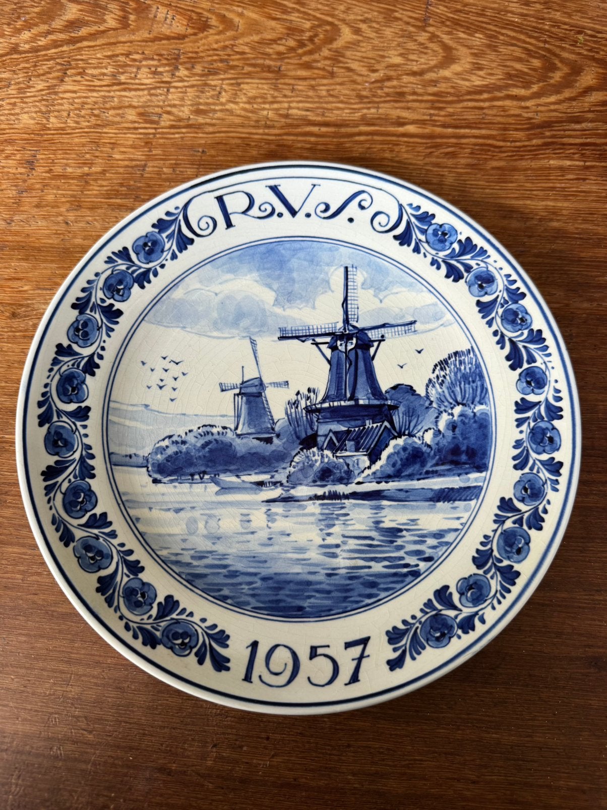 Delfts Blauw Wandbord Kralingse plas, Rotterdam - RVS 1957, Ophalen of Verzenden