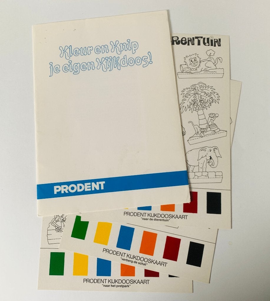 Oude Prodent Kijkdooskaarten Kleur en Knip je eigen kijkdoos, Ophalen of Verzenden, Zo goed als nieuw, Reclamebord