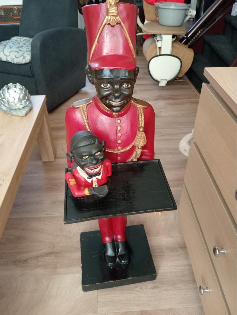 Antieke houten butler beeld met dienblad, Antiek en Kunst, Ophalen