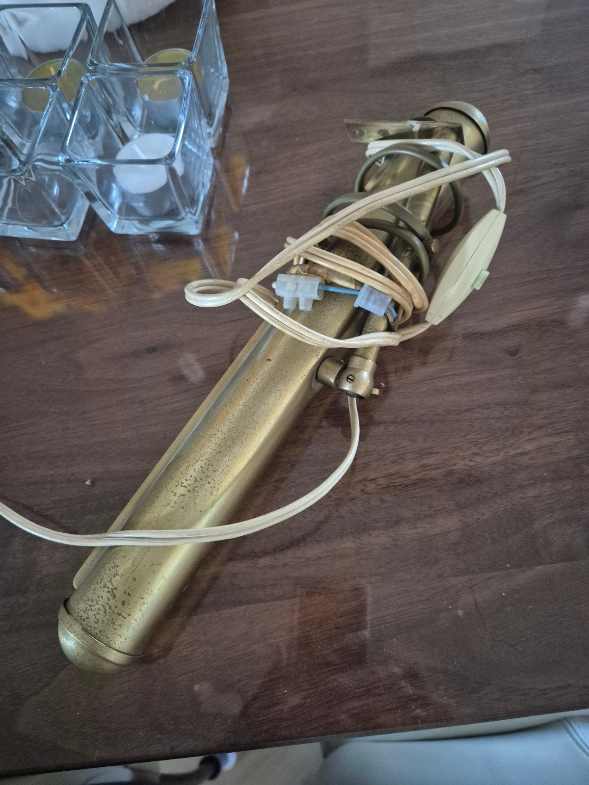 Vintage messing buislamp met schakelaar, Ophalen of Verzenden