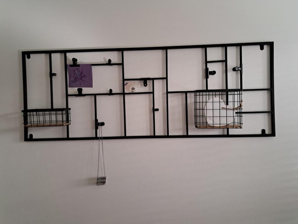 Stoer industrieel wandrek met bakjes en knijpers, Huis en Inrichting, Woonaccessoires | Wanddecoraties, Ophalen, Metaal, Gebruikt