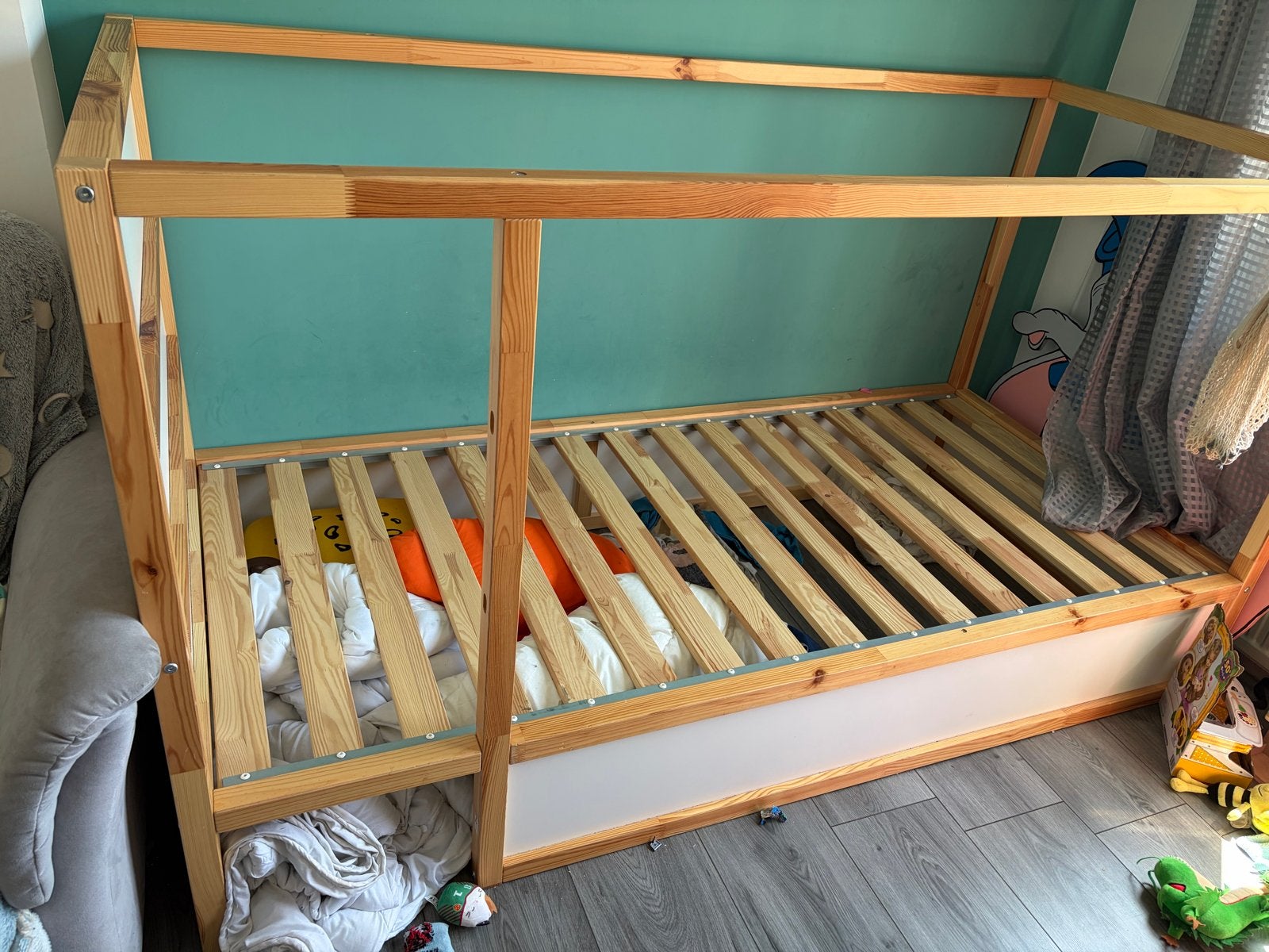 IKEA KURA bed, wit/grenen, 90x200 cm, Ophalen, 85 tot 100 cm, Gebruikt, Hoogslaper of Stapelbed