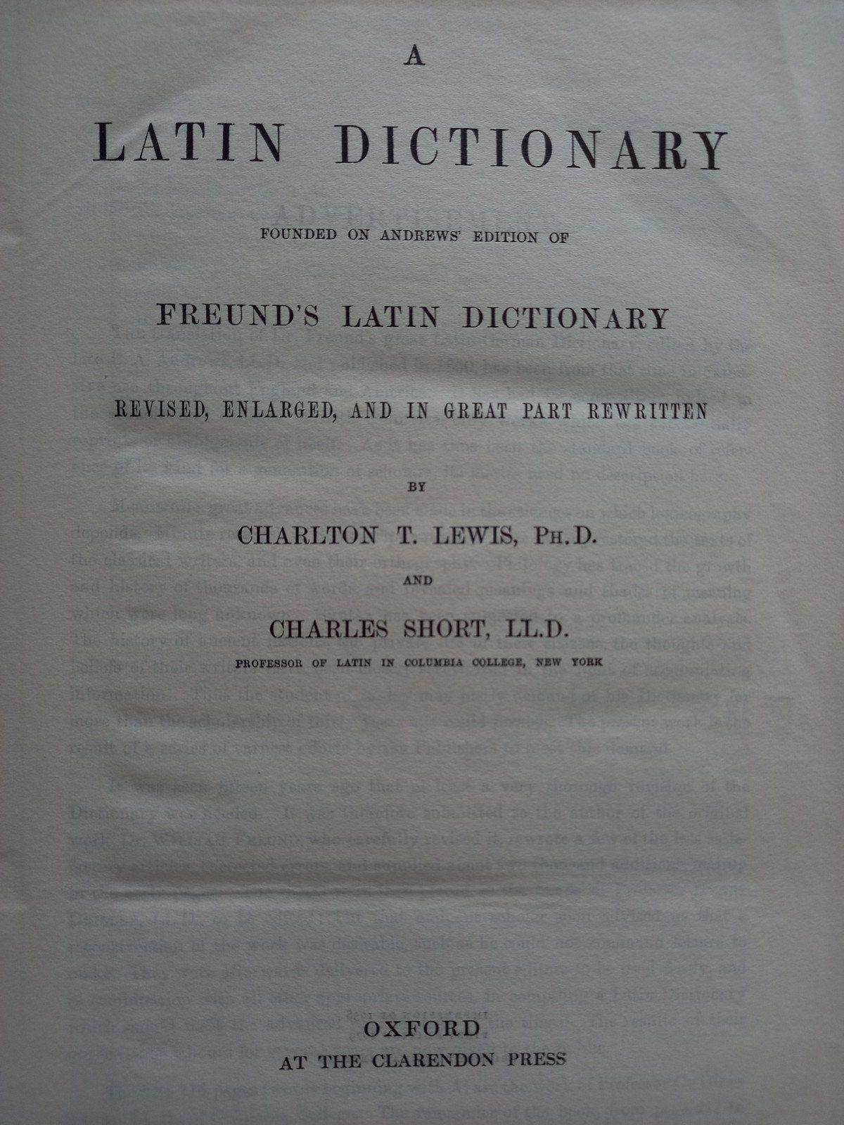 Latin Dictionary Lewis & Short, Boeken, Ophalen of Verzenden, Overige uitgevers