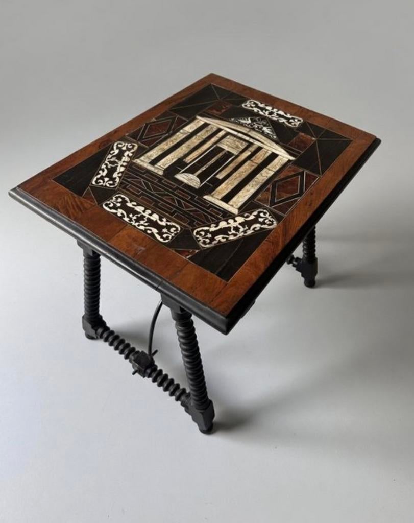 19th Century Wood and Bone Table from Spain, Verzenden, Zo goed als nieuw, 75 cm of meer, 60 cm of meer