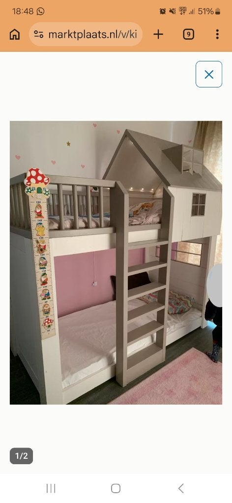 Gratis! Kinderbed peuterbed hoogslaper erg degelijk., Ophalen, 85 tot 100 cm, Gebruikt, Hoogslaper of Stapelbed