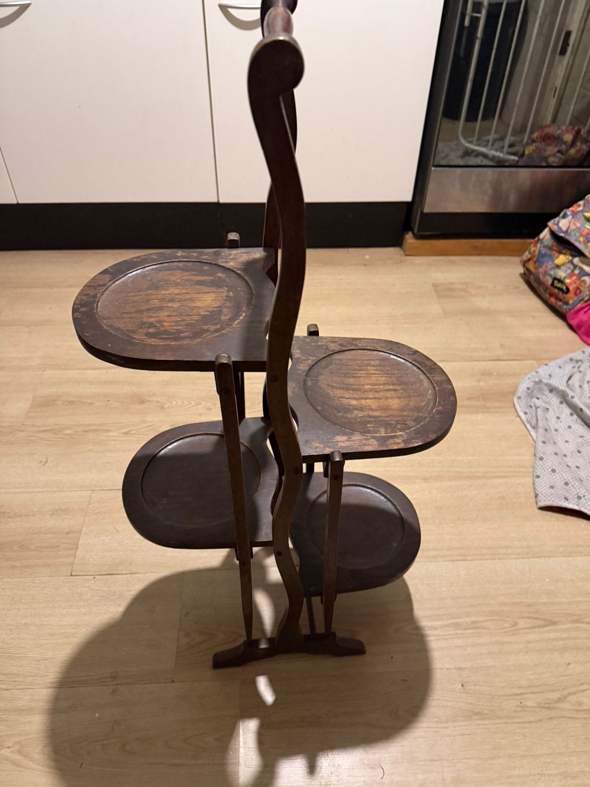 Antieke Houten Etagère / Plantenstandaard (Inklapbaar), Taartplateau, Ophalen of Verzenden, Zo goed als nieuw, Inklapbaar