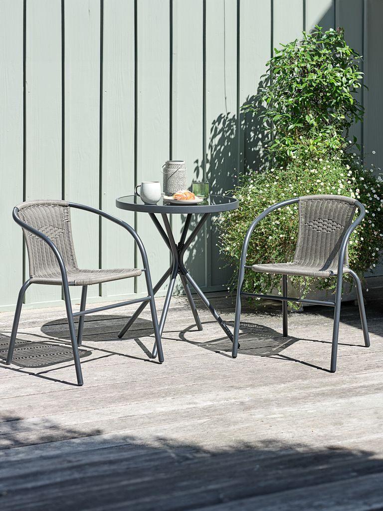 Balkonset / Bistroset met 2 stoelen en tafel, Zo goed als nieuw, Wicker, Tuinset, Eettafel