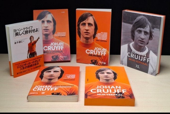 Zeldzame set 6 edities autobiografie Johan Cruijff 5 talen, Boeken, Johan Cruijff, Verzenden, Zo goed als nieuw, Sport
