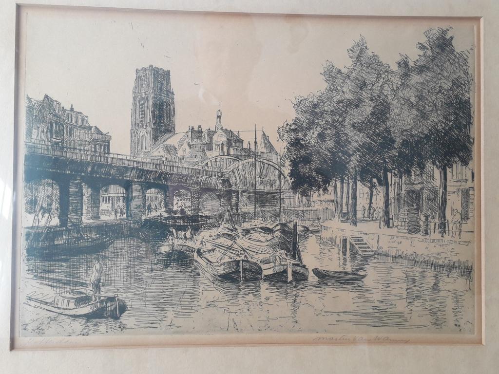 Ets Rotterdam van Martin Van Waning, Antiek en Kunst, Kunst | Etsen en Gravures, Ets, Gesigneerd, Origineel, Stadsgezicht, 1900 - 1949
