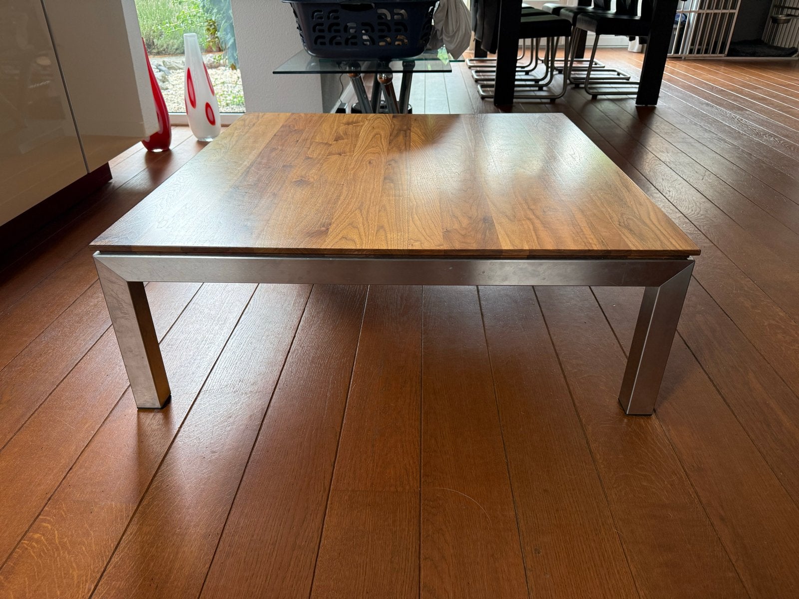 Salontafel 100x100 cm, 35cm hoog met gebruikssporen, Ophalen, Gebruikt, 100 tot 150 cm, Rechthoekig