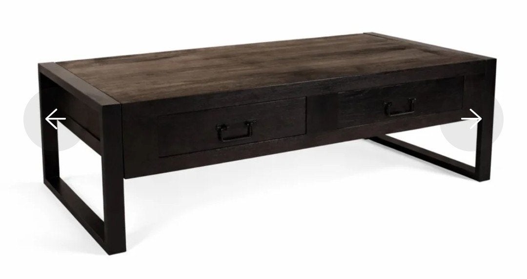 salontafel mangohout met 2 lades, Ophalen, 100 tot 150 cm, 50 tot 100 cm, Rechthoekig