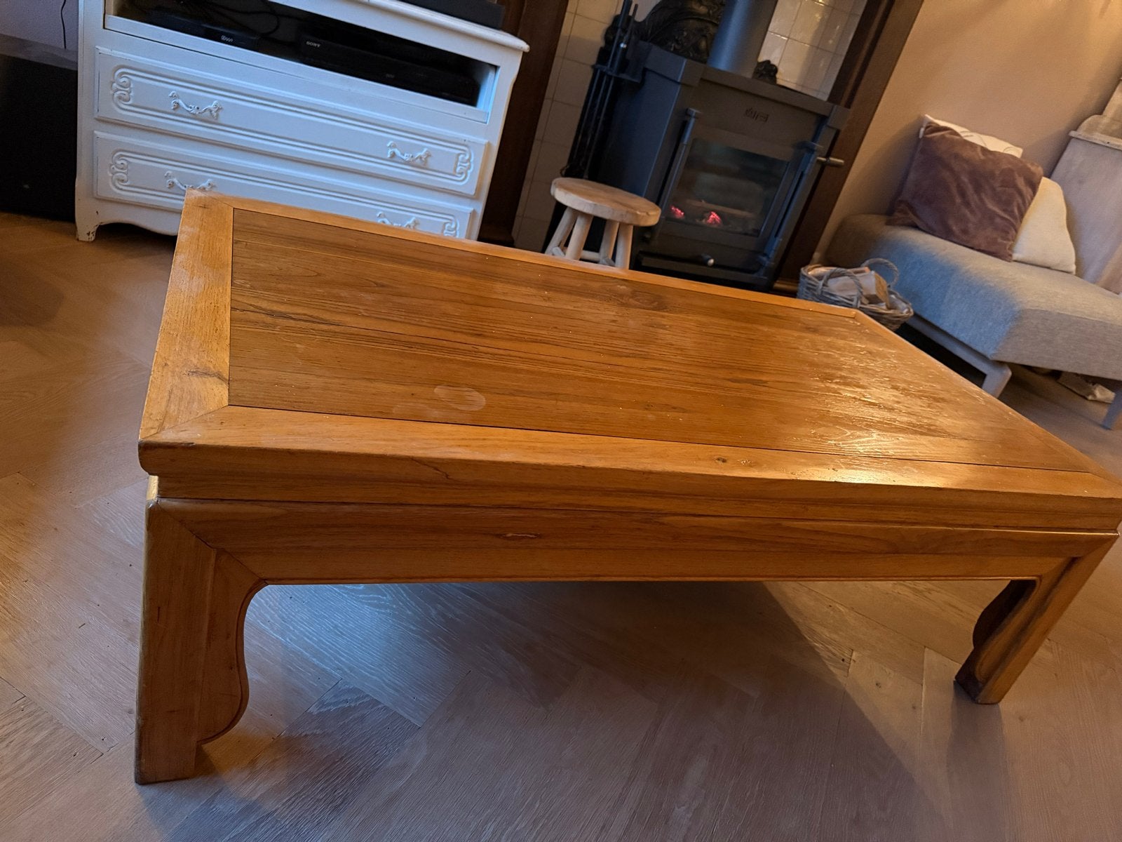 Massief Teakhouten Salontafel - Gebruikt, Ophalen, Gebruikt, 100 tot 150 cm, Teakhout