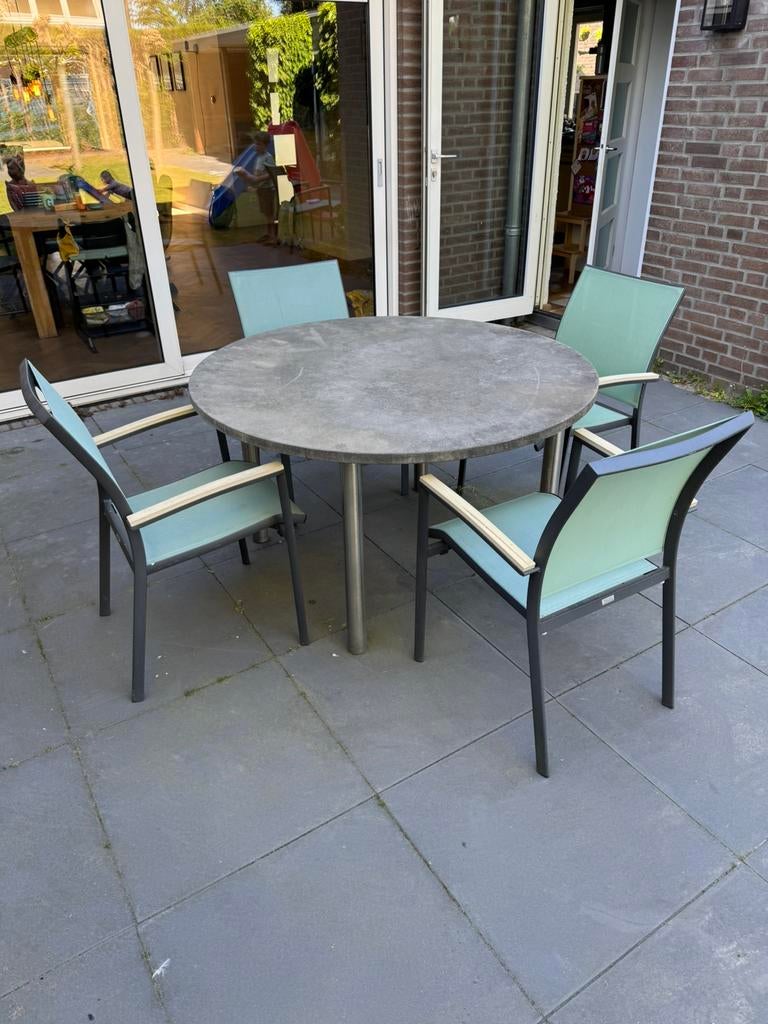 Natuursteen tuintafel, Tuin en Terras, Tuintafels, Ophalen, Gebruikt, Rond, Overige materialen