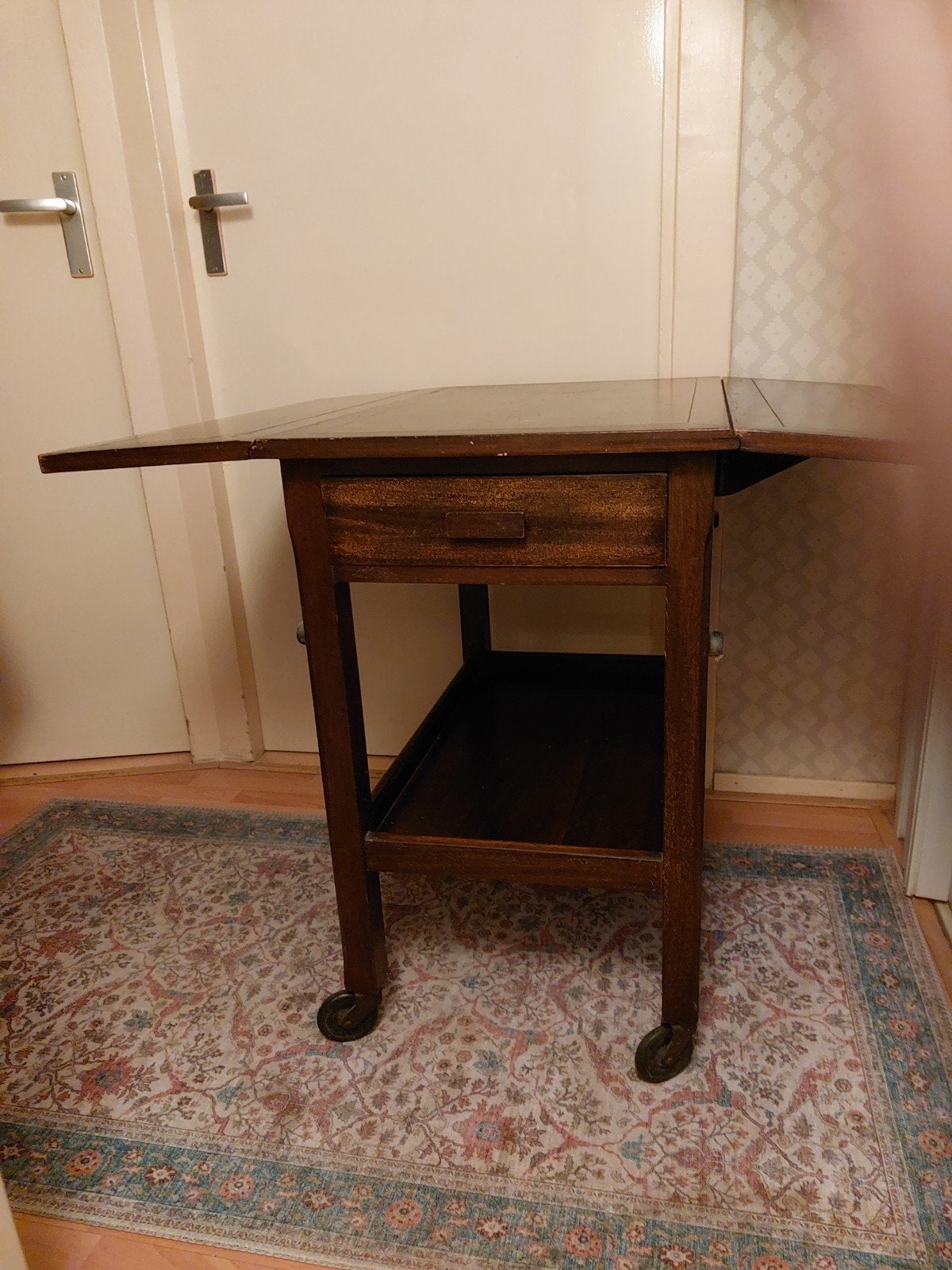 Vintage houten serveerwagen met uitklapbare bladen, Ophalen of Verzenden