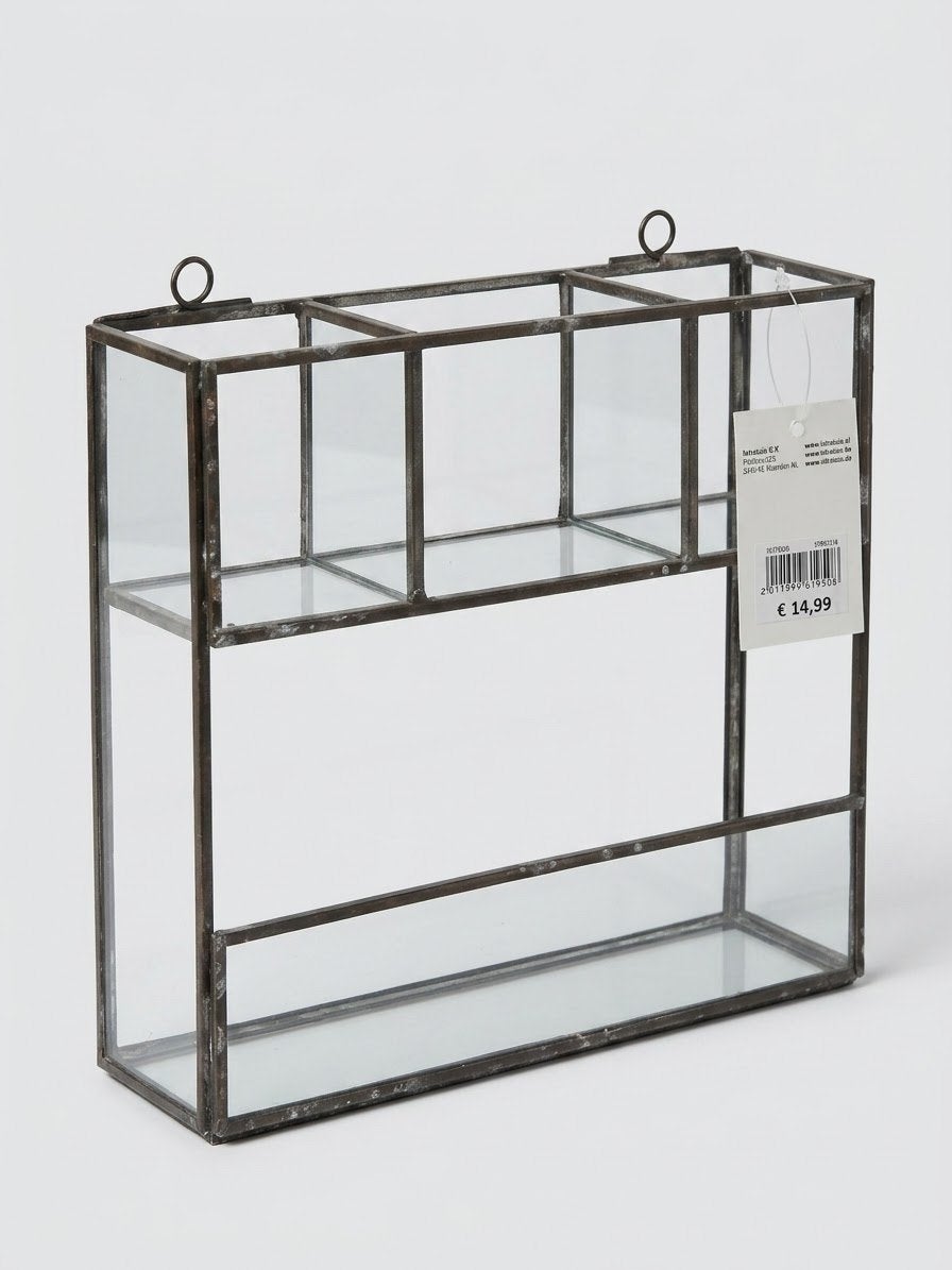 Nieuw - Glazen wandrek met metalen frame - Vintage stijl, Vintage, Nieuw, Ophalen of Verzenden, Glas