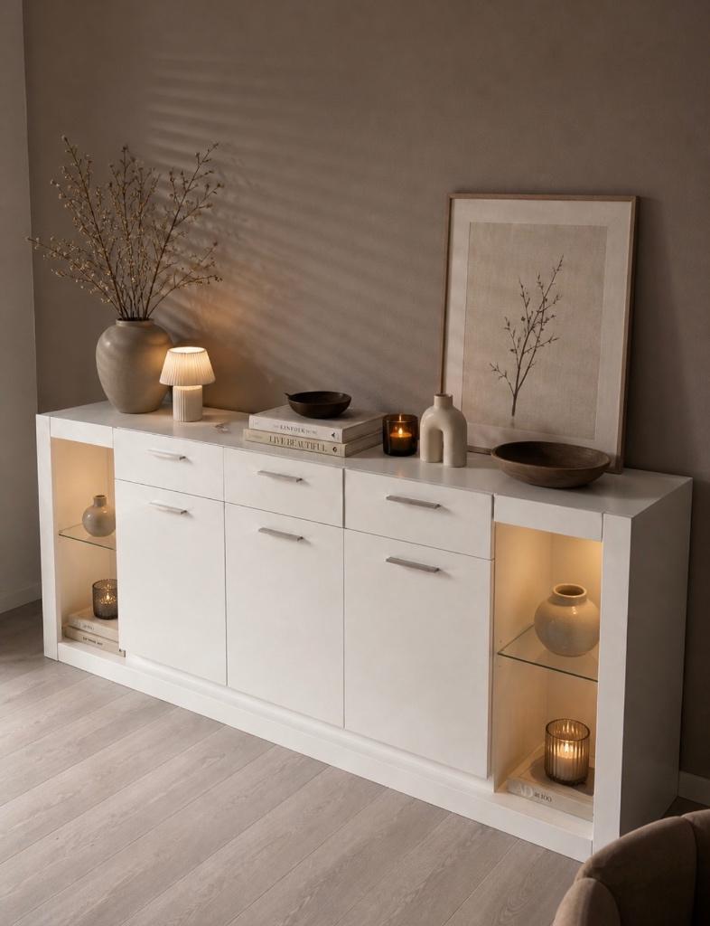 Modern wit dressoir kast – strak design – veel opbergruimte, Ophalen, Met deur(en), 150 tot 200 cm, Zo goed als nieuw