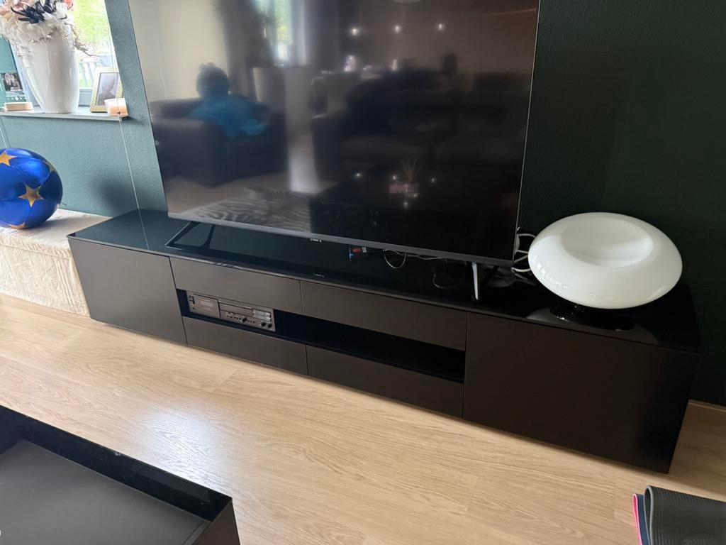 Tv meubel 240cm breed zwart / glas, Ophalen, 200 cm of meer, Minder dan 100 cm, 25 tot 50 cm