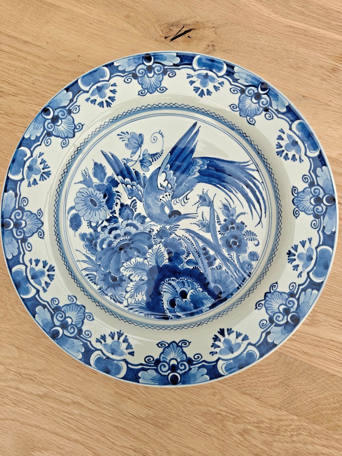 Antiek Delfts Blauw Wandbord met Vogeldecoratie, Ophalen