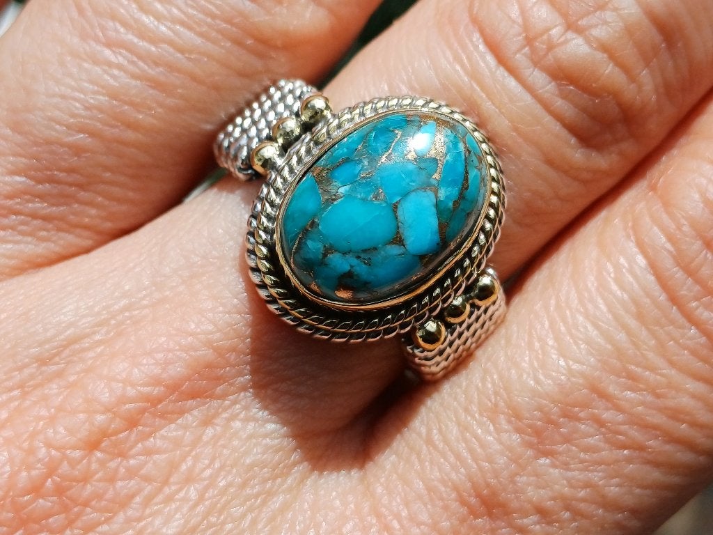 Vanoli 925 zilveren ring met koper turquoise maat 18,5, Daiva1973@hotmail.com, 18 tot 19, Vanoli, Blauw